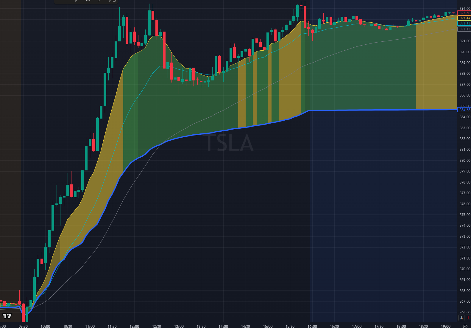 TSLA chart with all-day Golden Field